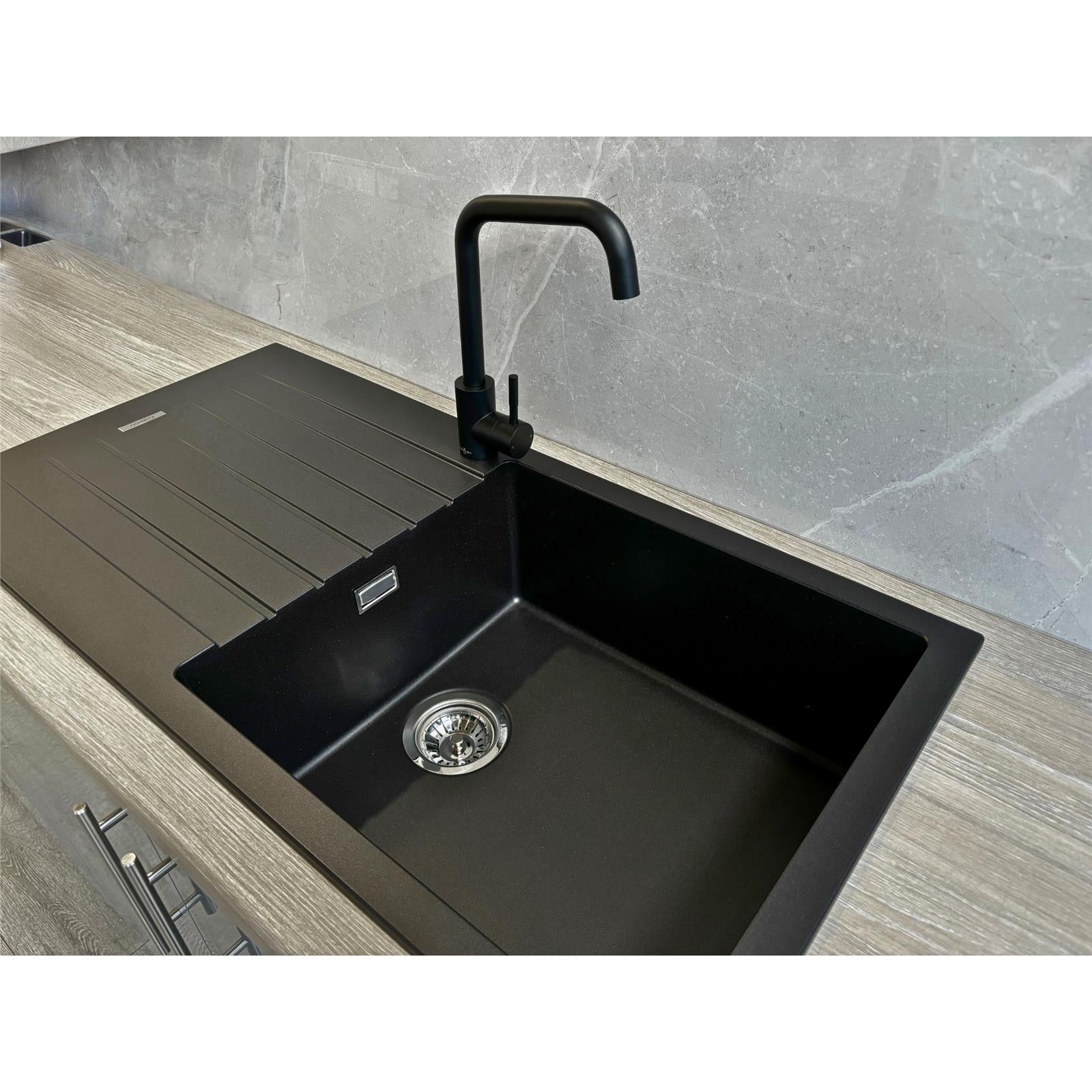 Liquida LG100BL 1.0 Bowl Granite Reversible Inset Black Kitchen Sink With Waste